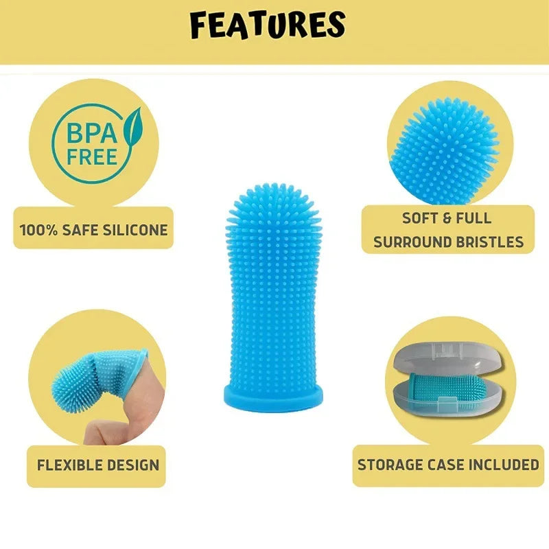Soft Silicone Finger Toothbrush for Dogs & Cats, with Storage Case
