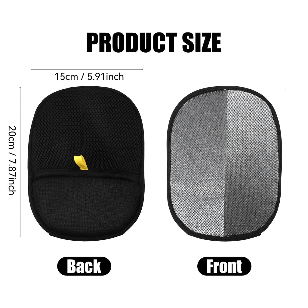 Pet hair remover glove size chart, 20 cm by 15 cm, back and front