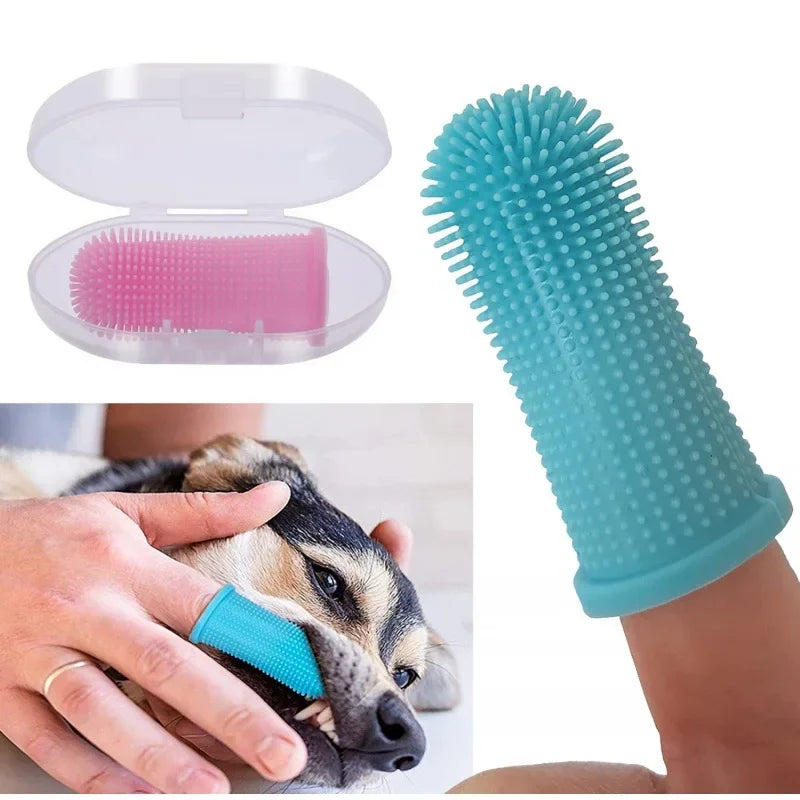 Soft Silicone Finger Toothbrush for Dogs & Cats, with Storage Case