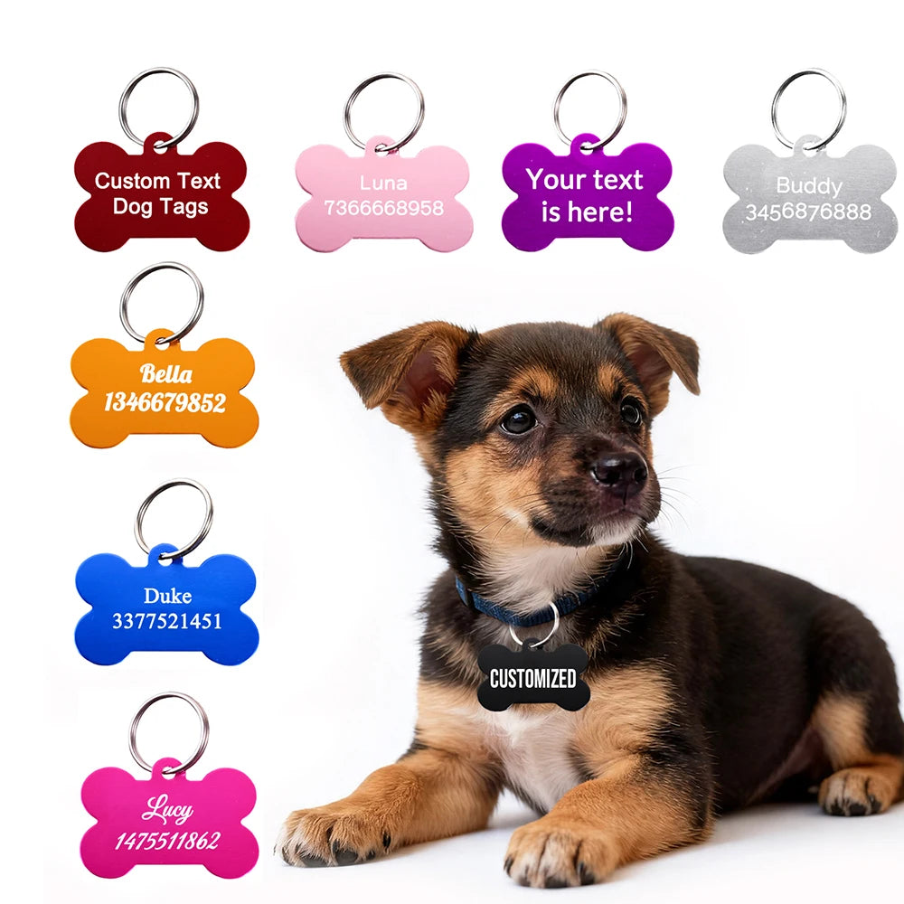 Personalized Bone-Shaped Dog ID Tag, Custom Engraved