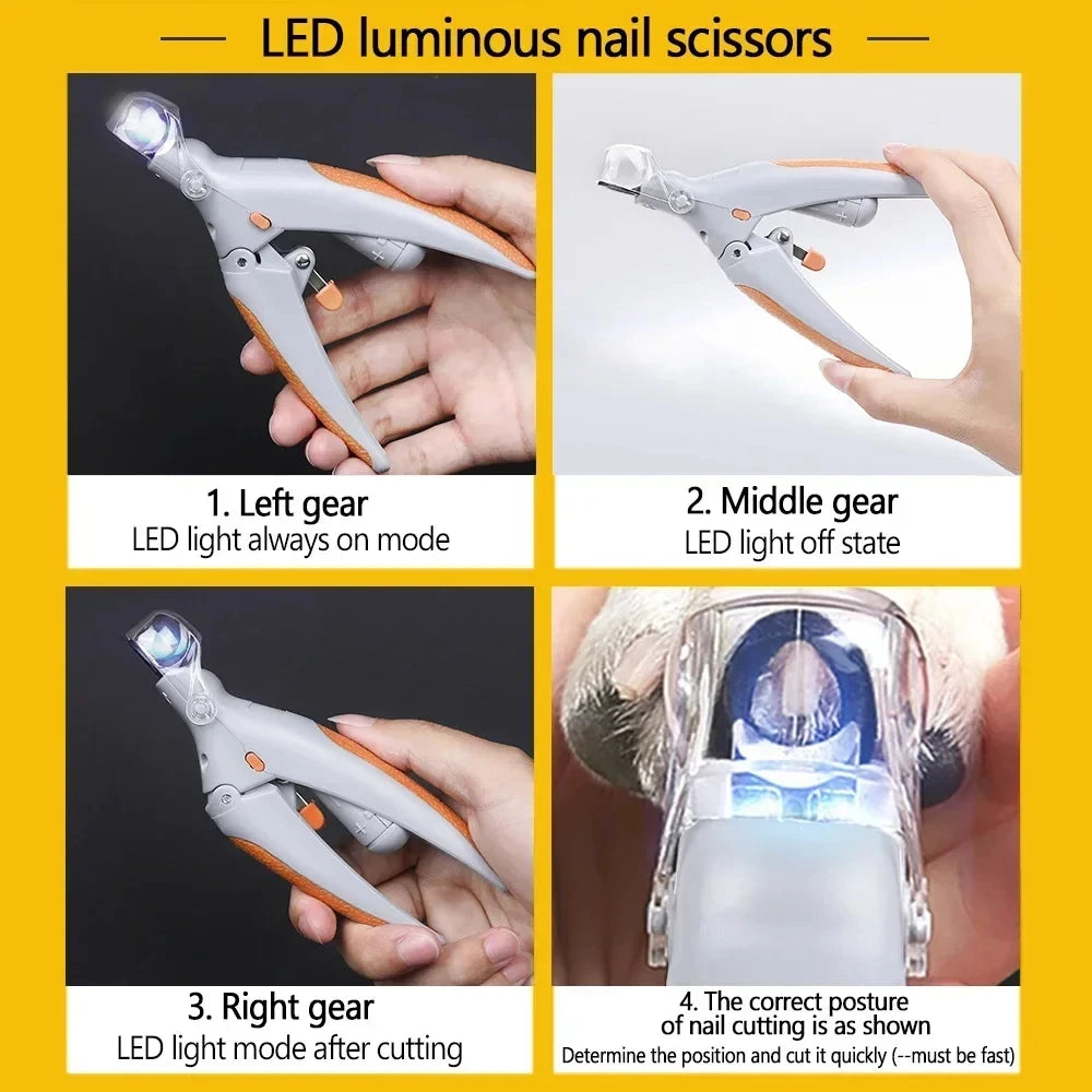 Pet Nail Clipper with LED Light, Stainless Steel Blade, for Cats & Dogs