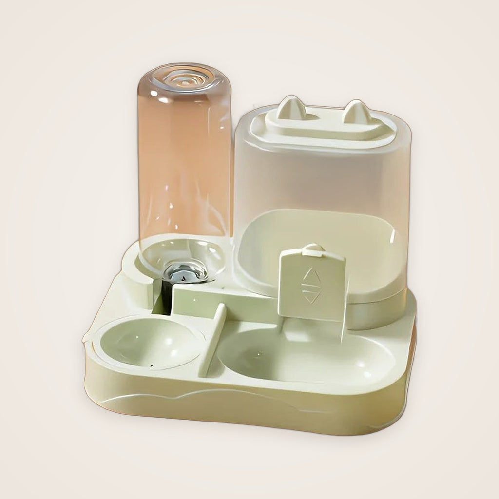 Green 2-in-1 pet feeder and water dispenser with separate food and water bowls