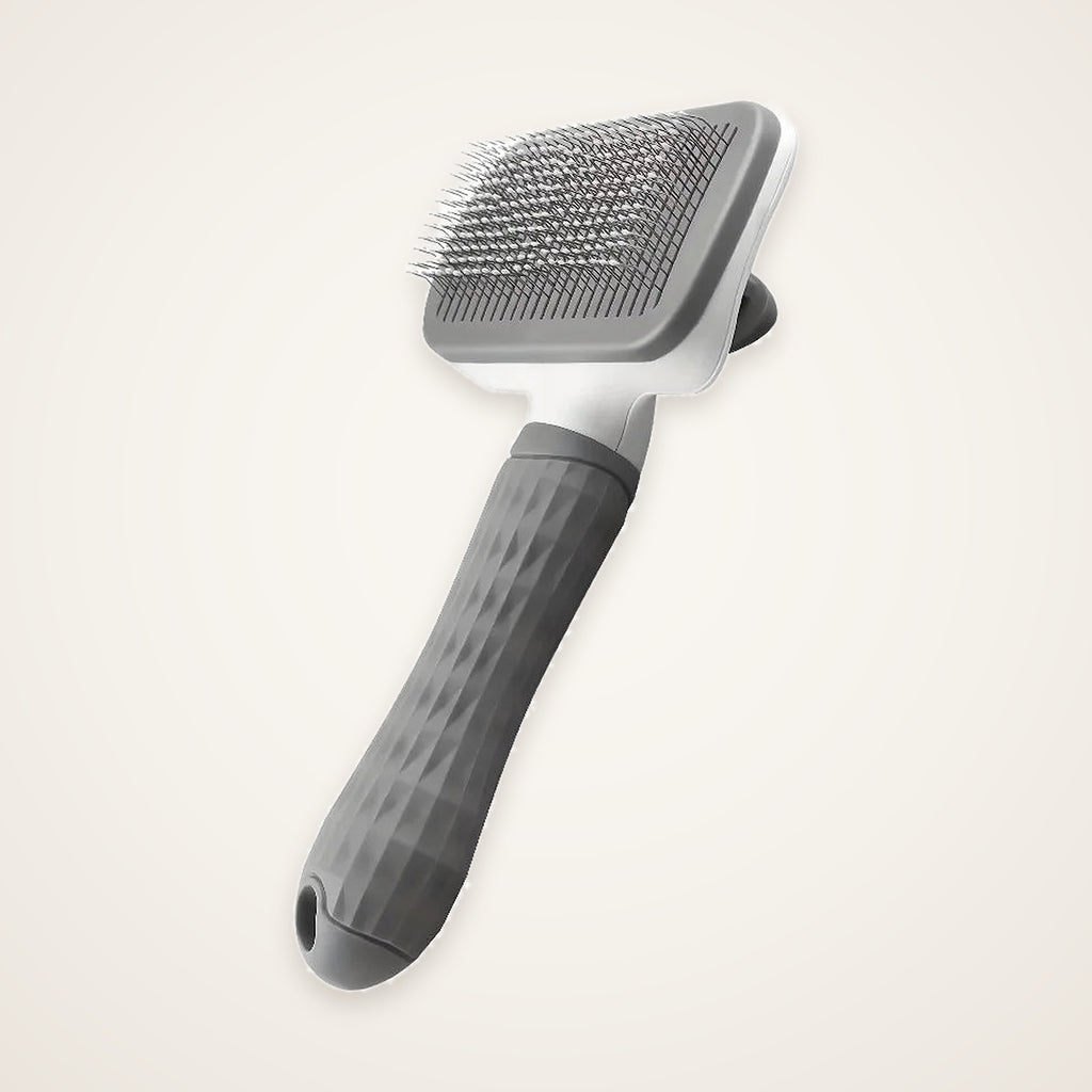 Snifflebay self-cleaning pet slicker brush with grey non-slip handle