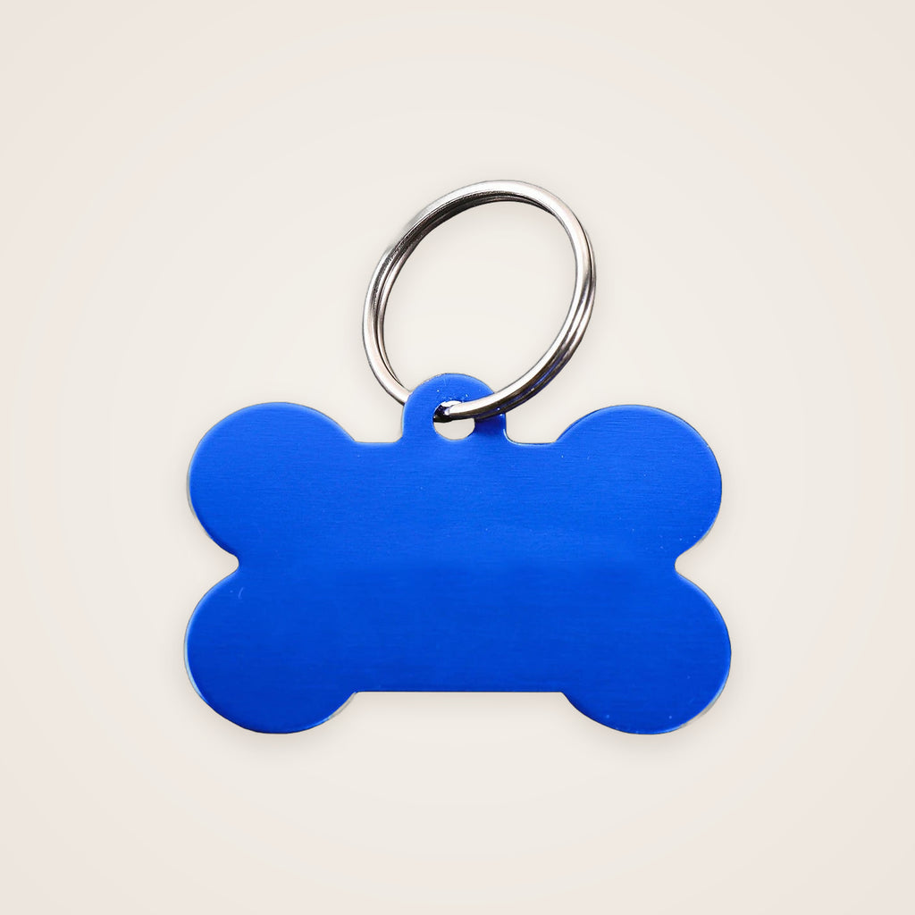 Blue bone-shaped engraved dog ID tag