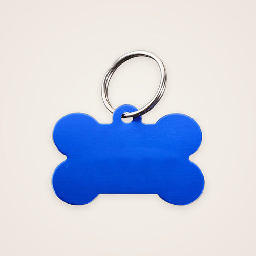 Blue bone-shaped engraved dog ID tag