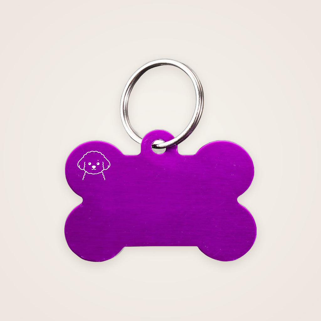 Purple bone-shaped engraved dog ID tag